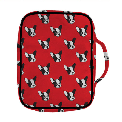 Red French Bulldog Pattern Print Front Pocket Bible Bag