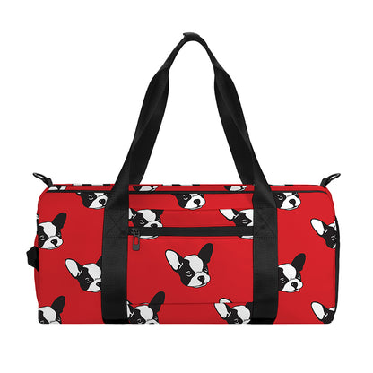 Red French Bulldog Pattern Print Gym Bag