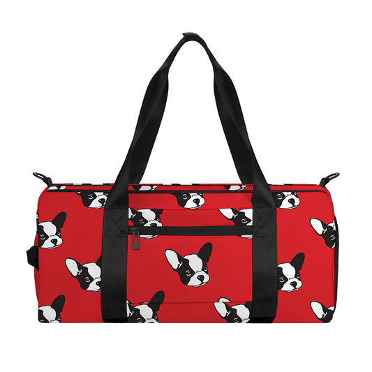 Red French Bulldog Pattern Print Gym Bag