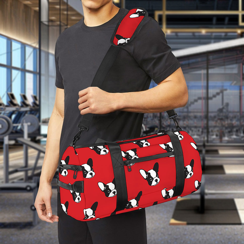 Red French Bulldog Pattern Print Gym Bag