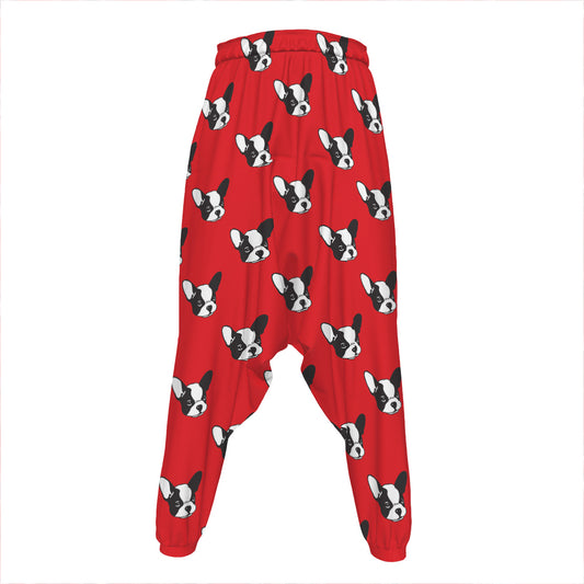 Red French Bulldog Pattern Print Hammer Pants