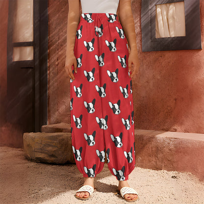 Red French Bulldog Pattern Print Harem Pants