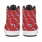 Red French Bulldog Pattern Print High Top Leather Sneakers