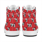 Red French Bulldog Pattern Print High Top Leather Sneakers