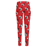 Red French Bulldog Pattern Print High-Waisted Pocket Leggings