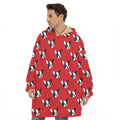 Red French Bulldog Pattern Print Hoodie Blanket