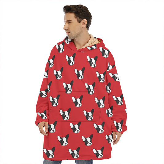 Red French Bulldog Pattern Print Hoodie Blanket