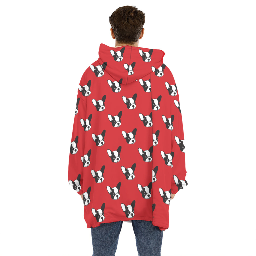 Red French Bulldog Pattern Print Hoodie Blanket