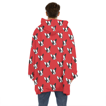 Red French Bulldog Pattern Print Hoodie Blanket