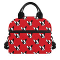 Red French Bulldog Pattern Print Insulated Lunch Bag