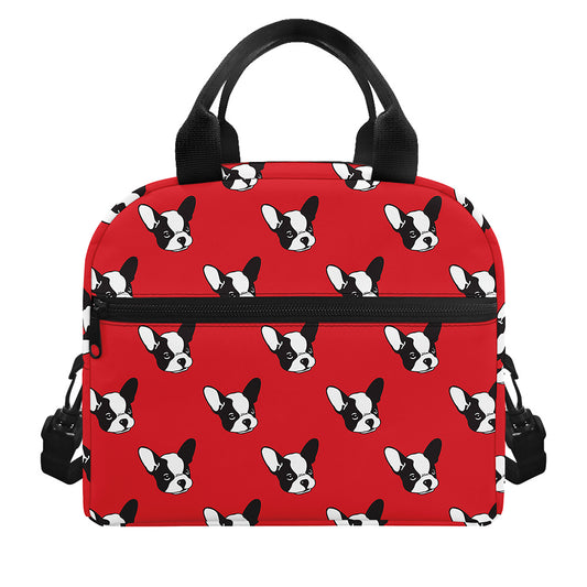 Red French Bulldog Pattern Print Insulated Lunch Bag