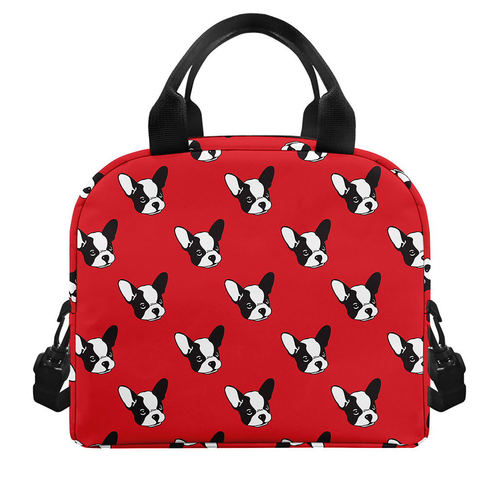 Red French Bulldog Pattern Print Insulated Lunch Bag