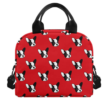 Red French Bulldog Pattern Print Insulated Lunch Bag