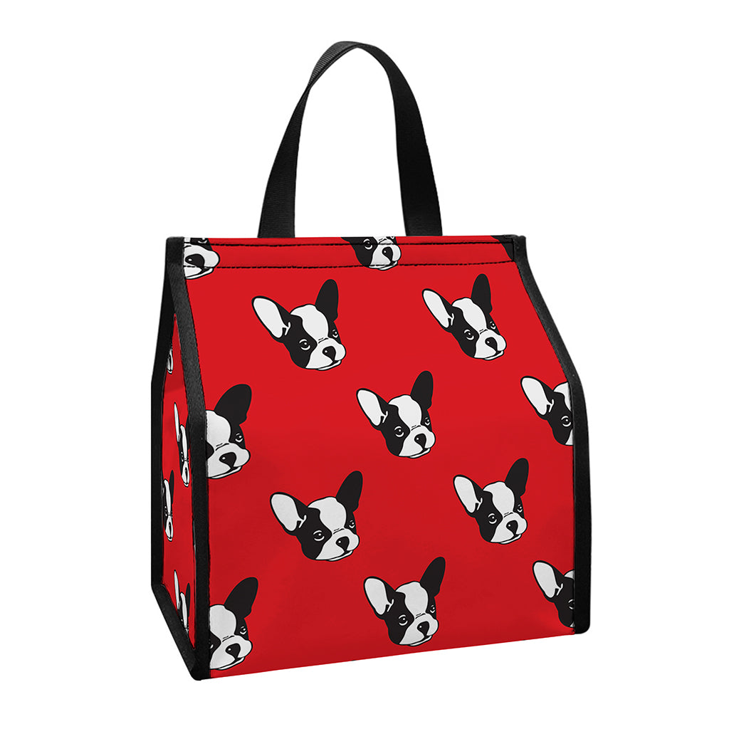 Red French Bulldog Pattern Print Insulated Lunch Tote