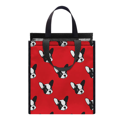 Red French Bulldog Pattern Print Insulated Lunch Tote