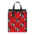 Red French Bulldog Pattern Print Insulated Lunch Tote