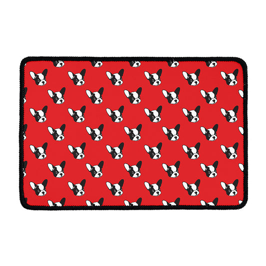 Red French Bulldog Pattern Print Kitchen Mat