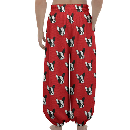 Red French Bulldog Pattern Print Lantern Pants