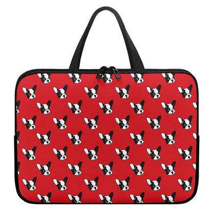 Red French Bulldog Pattern Print Laptop Sleeve With Handle