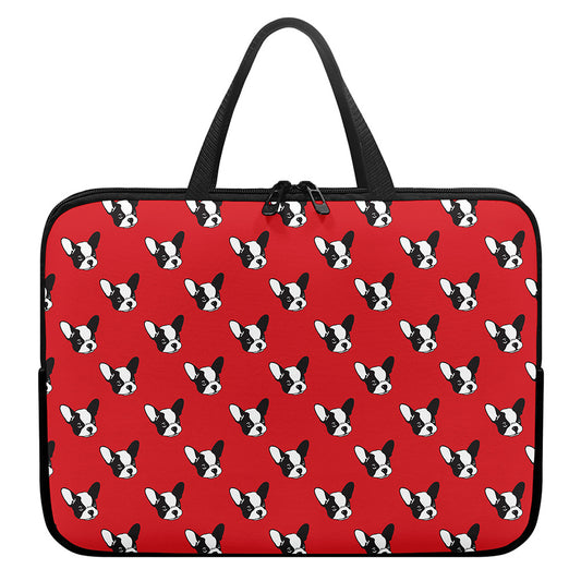 Red French Bulldog Pattern Print Laptop Sleeve With Handle
