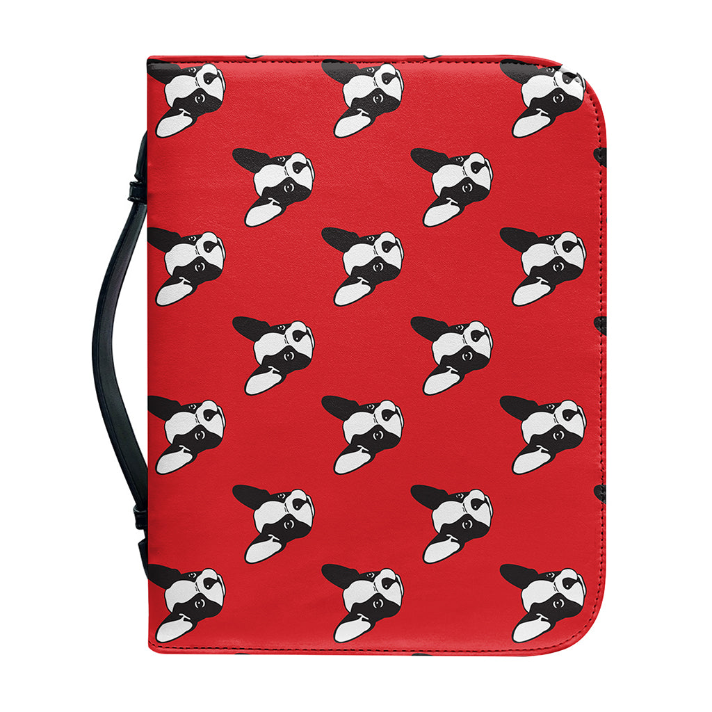 Red French Bulldog Pattern Print Leather Bible Cover