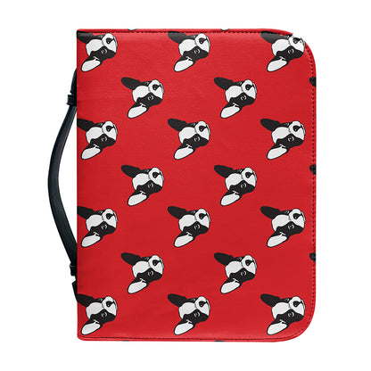 Red French Bulldog Pattern Print Leather Bible Cover