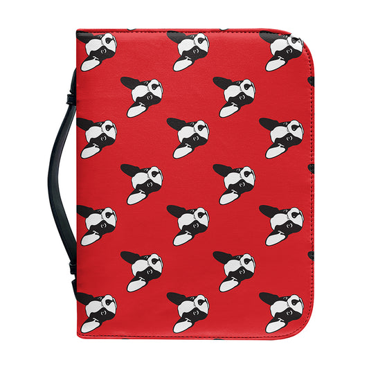 Red French Bulldog Pattern Print Leather Bible Cover