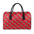 Red French Bulldog Pattern Print Leather Duffel Bag