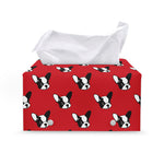 Red French Bulldog Pattern Print Leather Tissue Box Cover