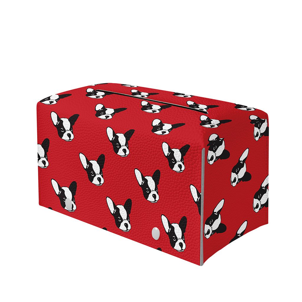 Red French Bulldog Pattern Print Leather Tissue Box Cover