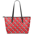 Red French Bulldog Pattern Print Leather Tote Bag With Zipper