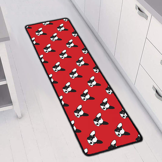 Red French Bulldog Pattern Print Long Kitchen Mat