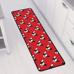 Red French Bulldog Pattern Print Long Kitchen Mat