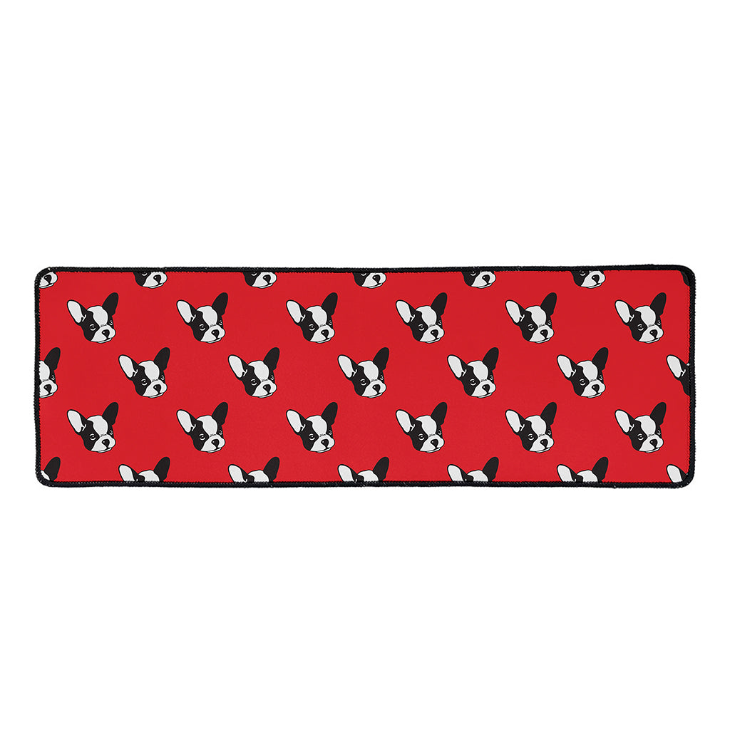 Red French Bulldog Pattern Print Long Kitchen Mat