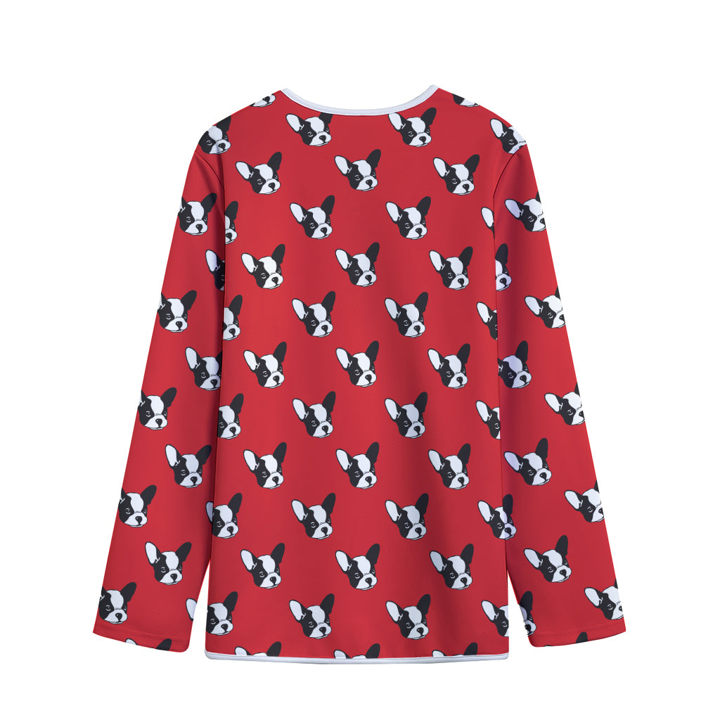 Red French Bulldog Pattern Print Long Sleeve Short Coat