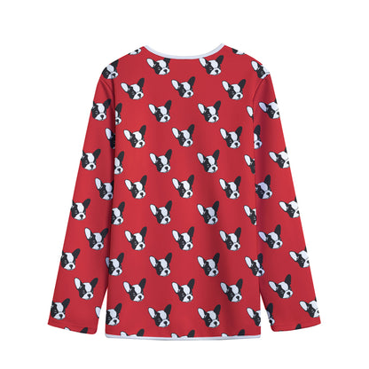 Red French Bulldog Pattern Print Long Sleeve Short Coat
