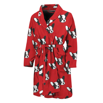 Red French Bulldog Pattern Print Men's Bathrobe