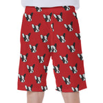 Red French Bulldog Pattern Print Men's Beach Shorts
