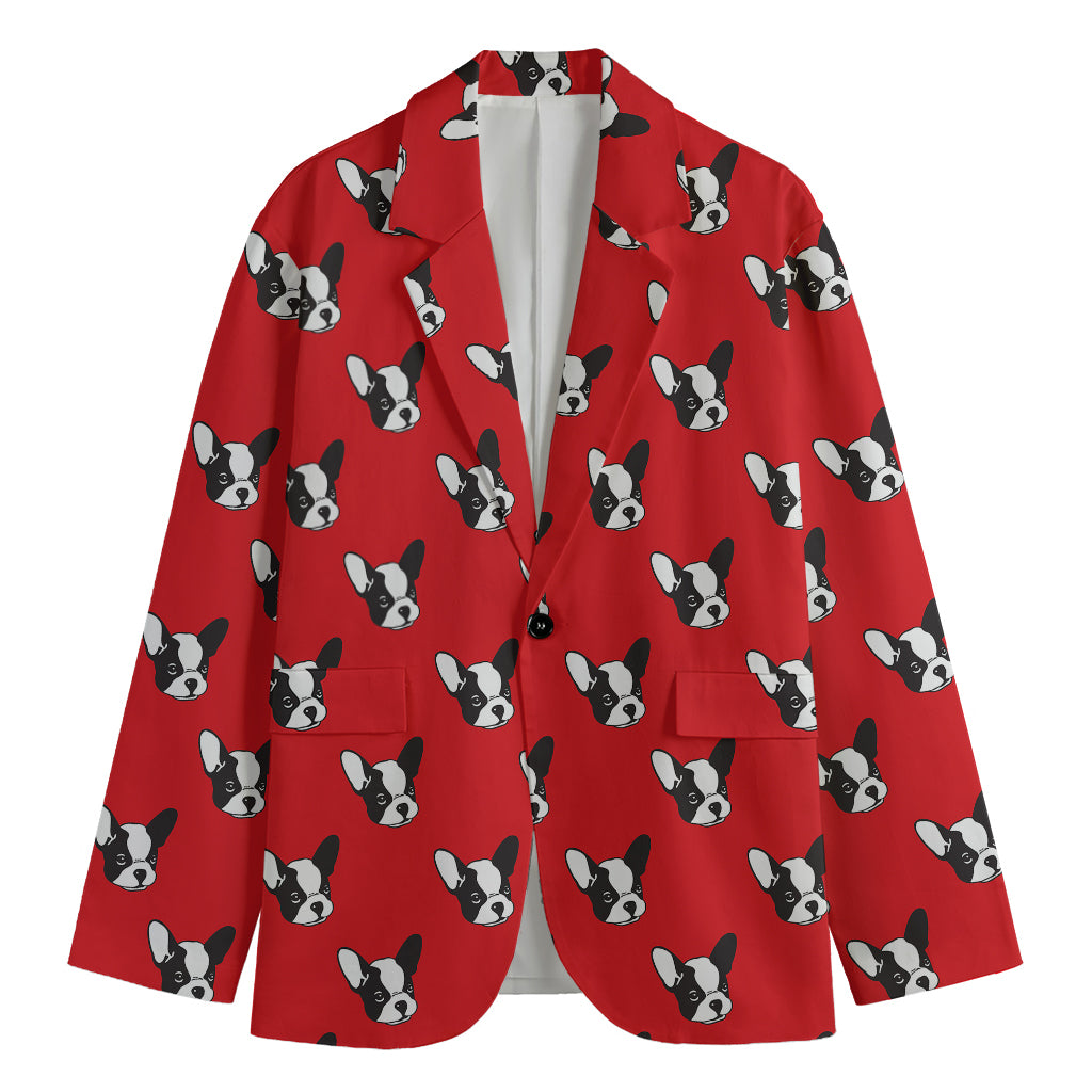 Red French Bulldog Pattern Print Men's Blazer