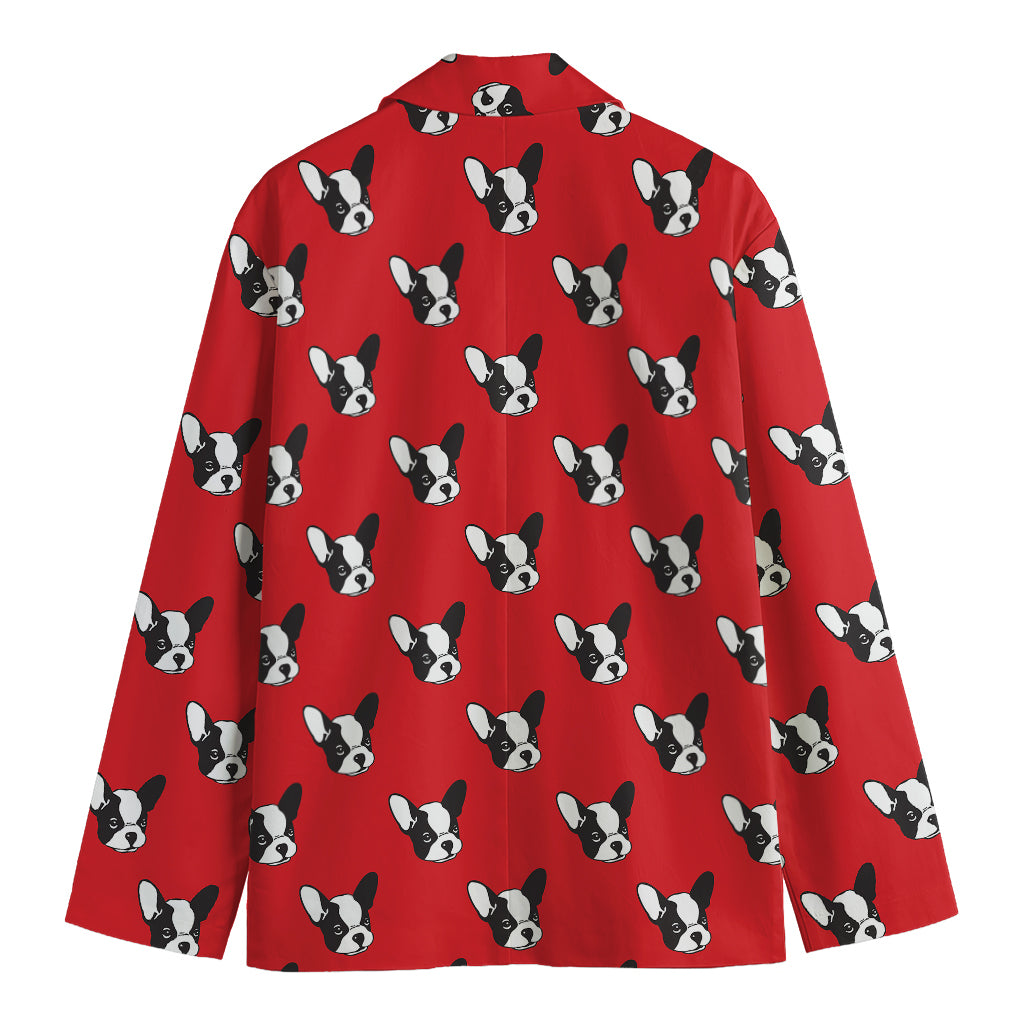 Red French Bulldog Pattern Print Men's Blazer