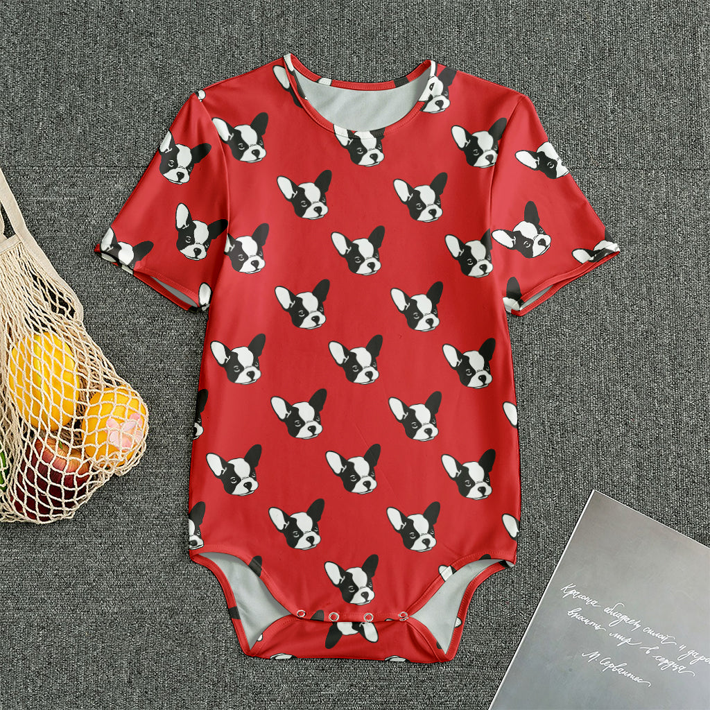 Red French Bulldog Pattern Print Men's Bodysuit