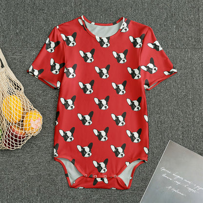 Red French Bulldog Pattern Print Men's Bodysuit