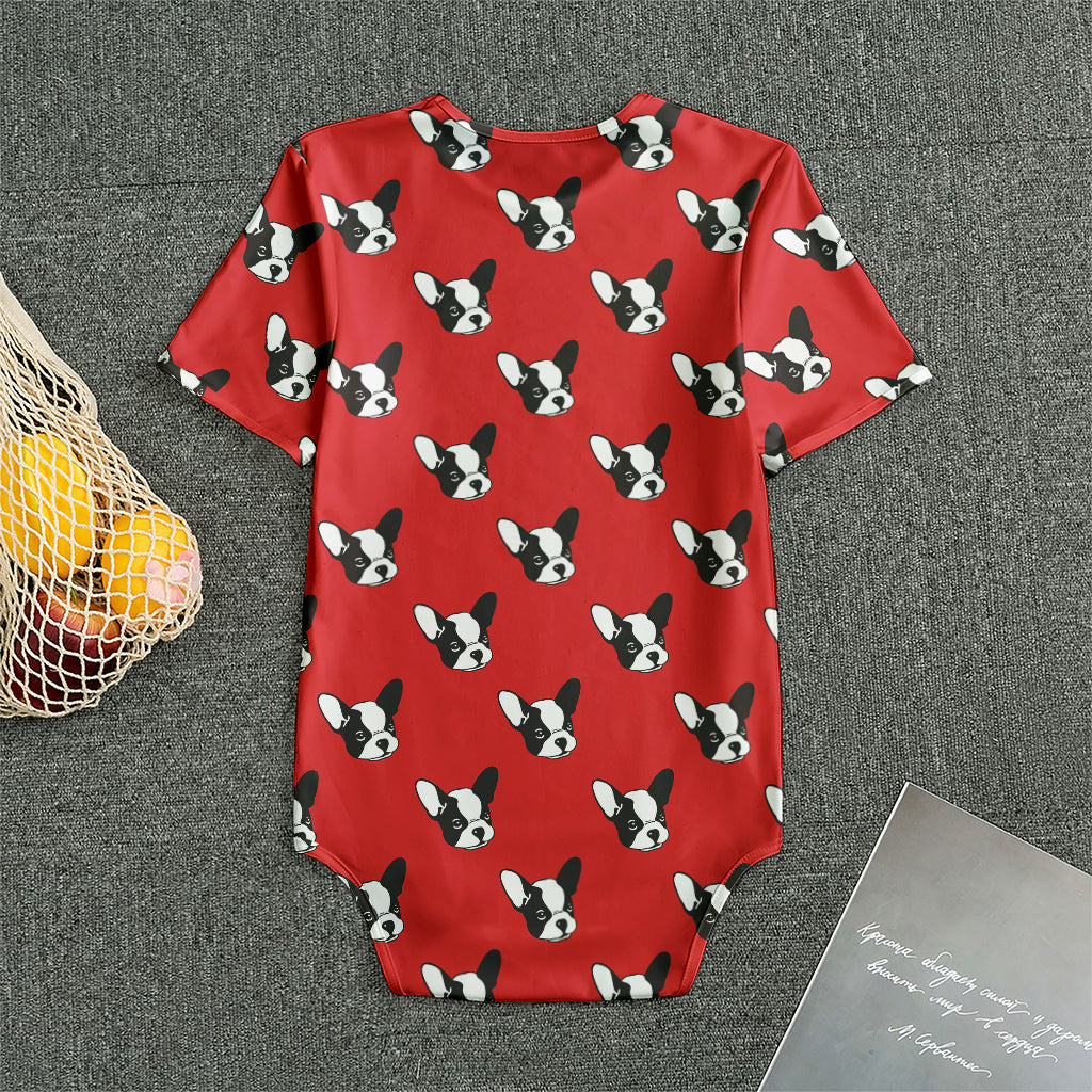 Red French Bulldog Pattern Print Men's Bodysuit