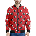 Red French Bulldog Pattern Print Men's Bomber Jacket