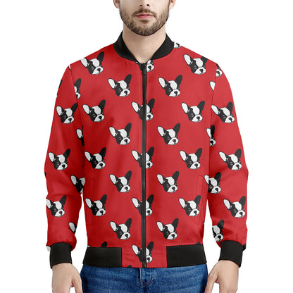 Red French Bulldog Pattern Print Men's Bomber Jacket
