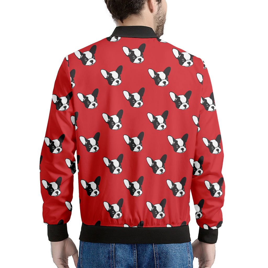 Red French Bulldog Pattern Print Men's Bomber Jacket