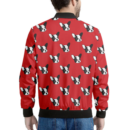 Red French Bulldog Pattern Print Men's Bomber Jacket