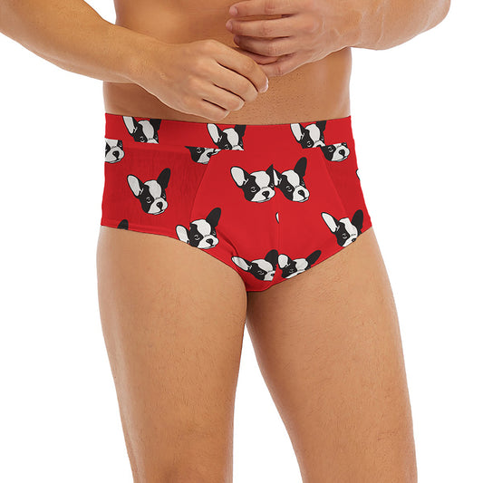 Red French Bulldog Pattern Print Men's Briefs