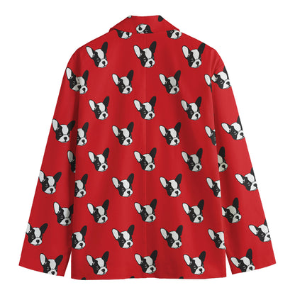 Red French Bulldog Pattern Print Men's Cotton Blazer