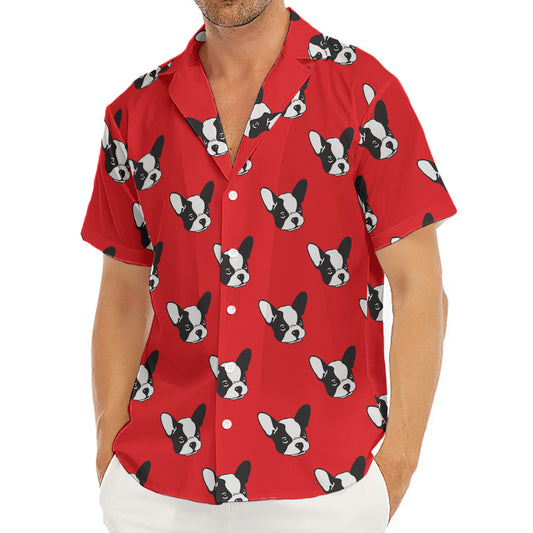 Red French Bulldog Pattern Print Men's Deep V-Neck Shirt